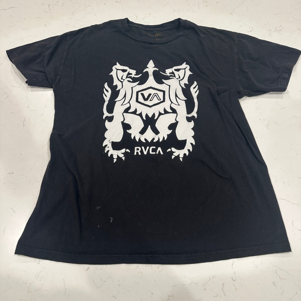 RVCA Artist Network Program Mens T-Shirt Large Black Lion Crest Graphic Y2K